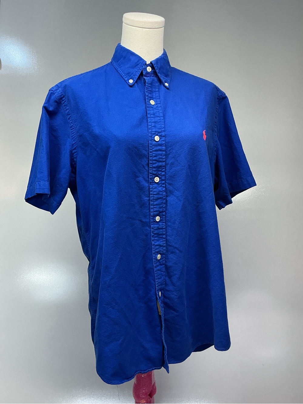 Ralph Lauren Men’s M Cotton Oxford Short Sleeve Button Down Shirt Blue Pony Logo